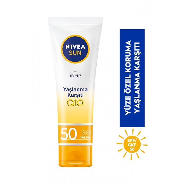 Nivea Sun Güneş Koruyucu Krem & Yüz İçin Q10 Spf+50 Uva+Uvb Yaşlanma Ve Leke Karşıtı 50Ml
