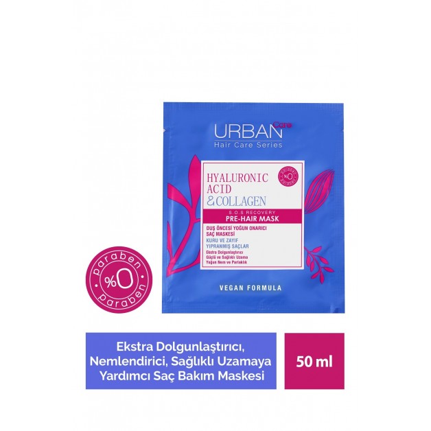 Urban Care Saç Maskesi Hyaluronık Asit & Kolajen Sağlıklı Uzamaya Yardımcı Duş Öncesi Vegan 50ml