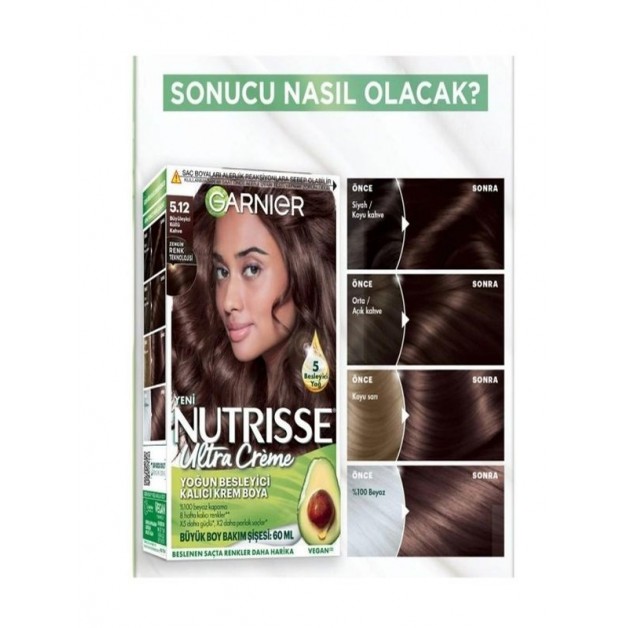 Garnier Nutrisse Saç Boyası & Ultra Creme No: 5.12 Büyüleyici Küllü Kahve