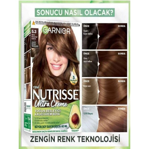Garnier Nutrisse Saç Boyası & Ultra Creme No: 5.3 Altın Karamel Kahve
