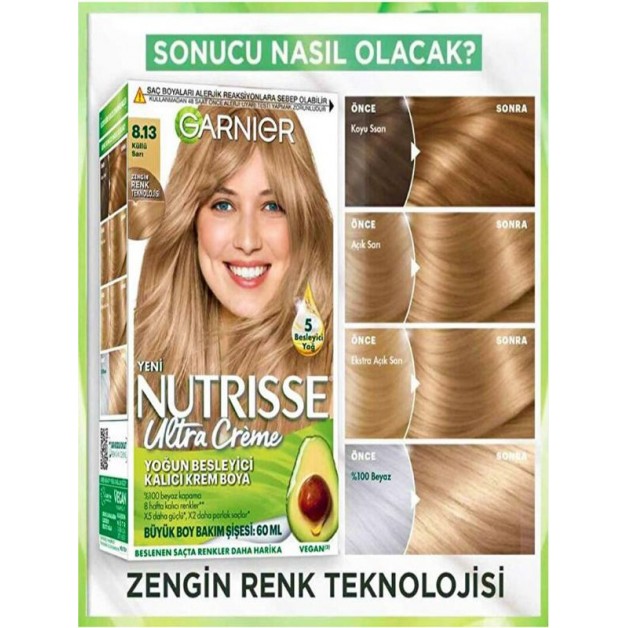 Garnier Nutrisse Saç Boyası & Ultra Creme No: 8.13 Küllü Sarı